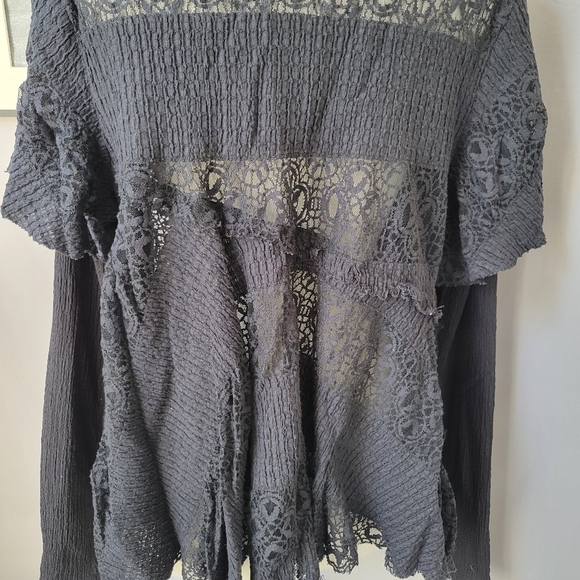 Free People Snowfall Lace Patchwork Top Black M - Picture 13 of 15